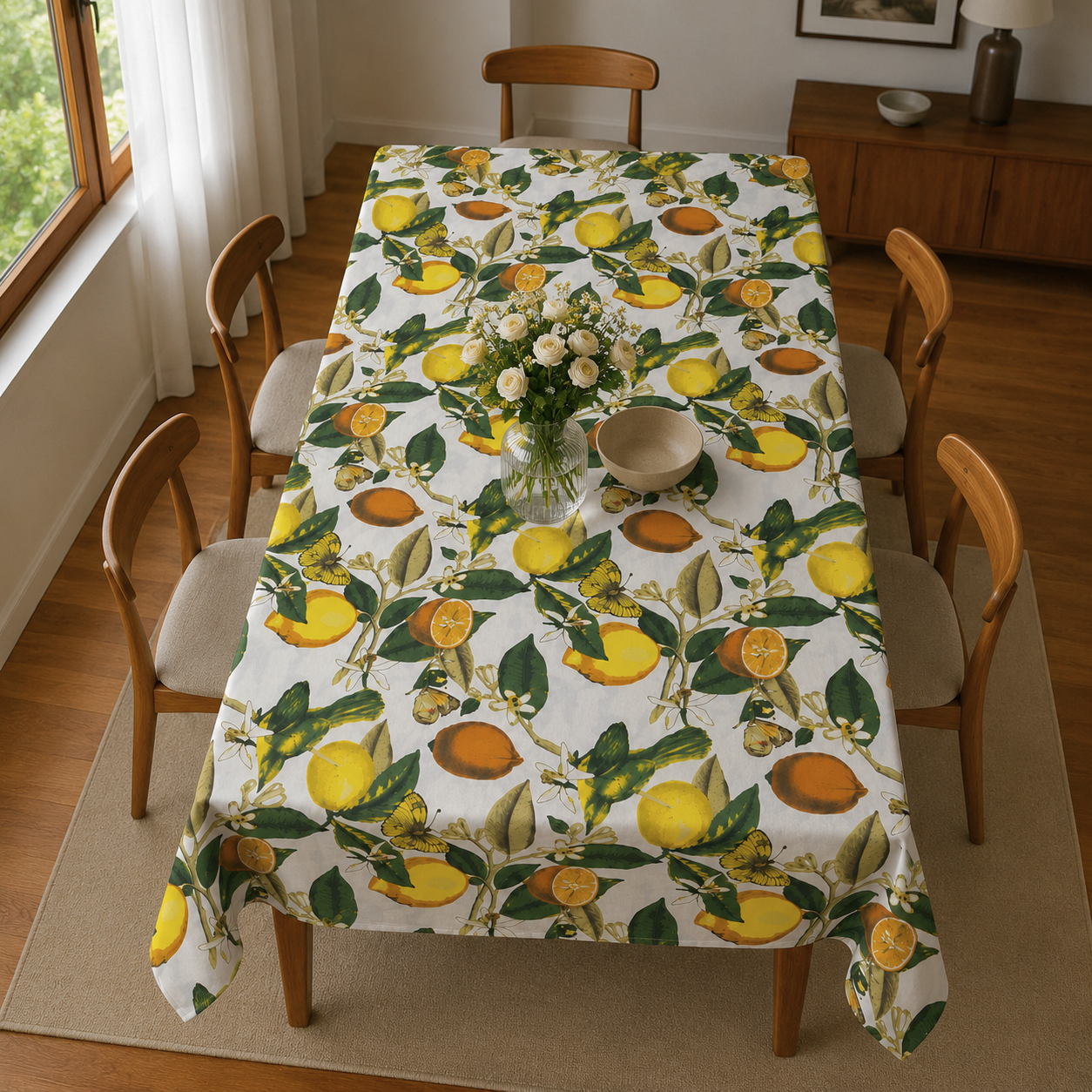 Limon Desenli Su Geçirmez Duck Kumaş Masa Örtüsü - 120x180 cm