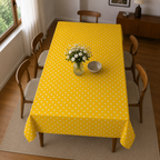 Sarı Puantiyeli Su Geçirmez Duck Kumaş Masa Örtüsü - 120x180 cm