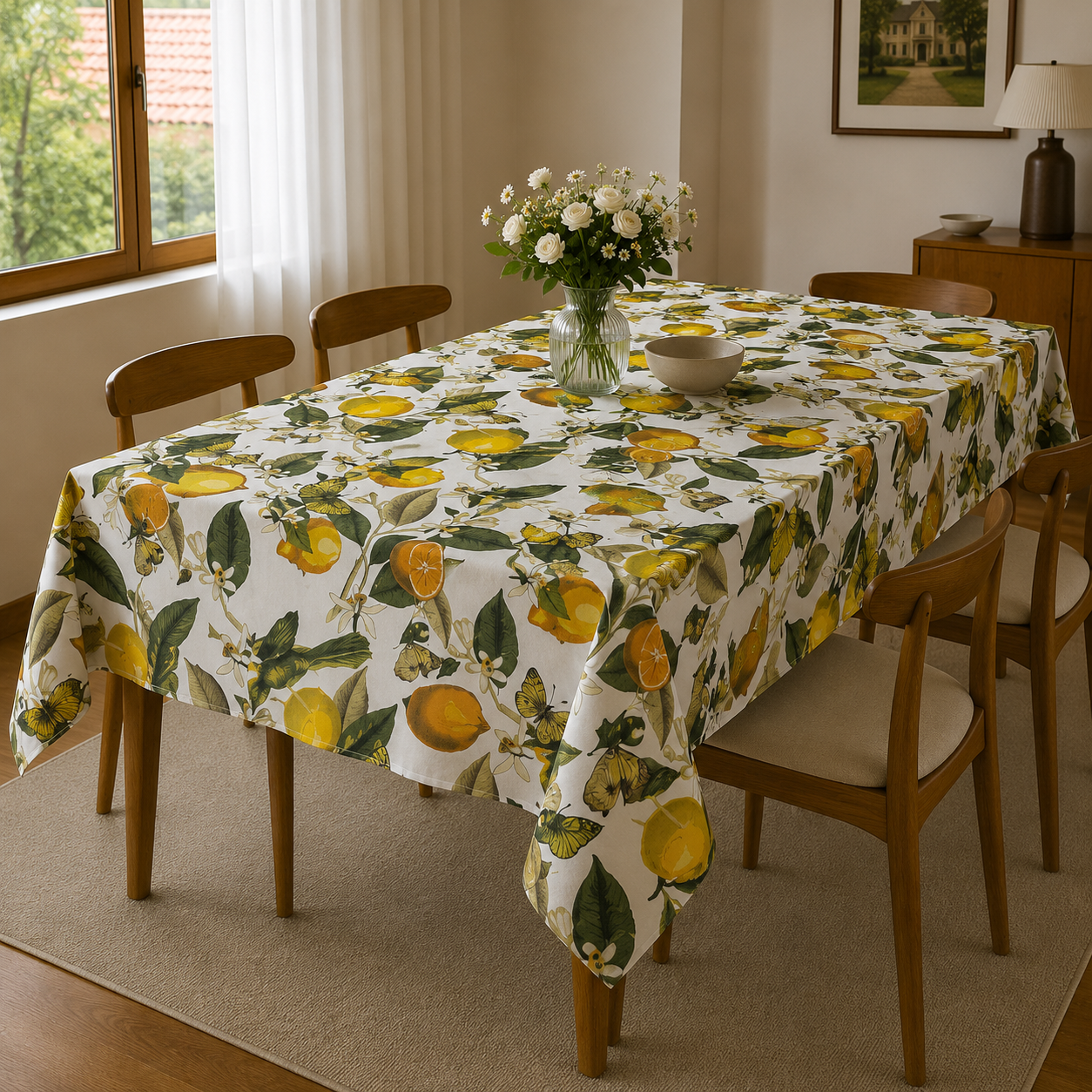 Limon Desenli Su Geçirmez Duck Kumaş Masa Örtüsü - 120x180 cm