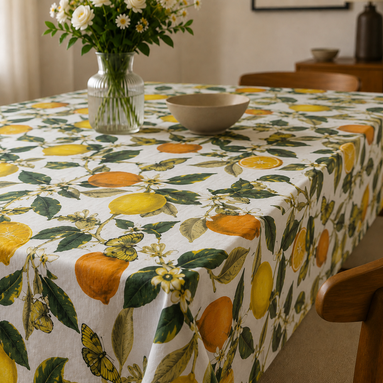 Limon Desenli Su Geçirmez Duck Kumaş Masa Örtüsü - 120x180 cm