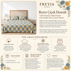 Retro Çiçek Desenli %100 Pamuk Dijital Baskı Çift Kişilik Düz Çarşaf Takımı